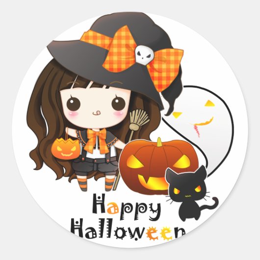 Happy Halloween Ronde Sticker (Voorkant)