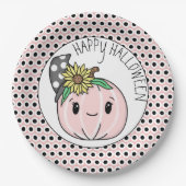 Happy Halloween | Roze pompoen en pooldots Papieren Bordje (Voorkant)