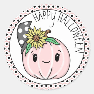 Happy Halloween Roze pompoen en pooldots Ronde Sticker