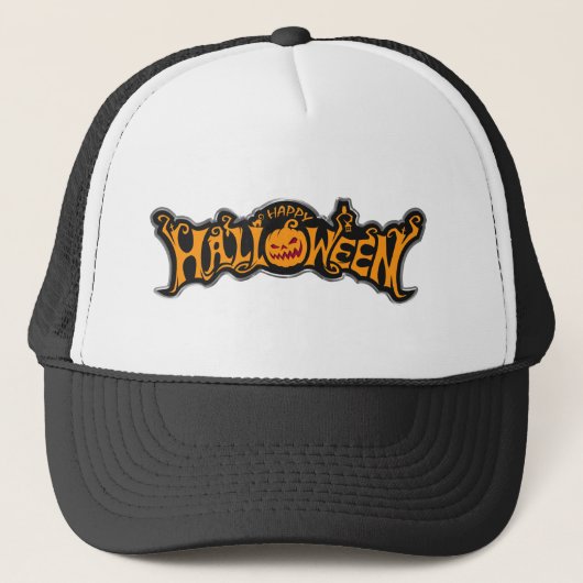 Happy Halloween Ruby Eye Pumpkin Silver Lijst Trucker Pet (Voorkant)