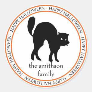 Happy Halloween Scaredy Cat (zwart/Oranje) Ronde Sticker