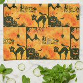 Happy Halloween Scary Black Cat Pumpkin Kitchen Theedoek (Gevouwen)