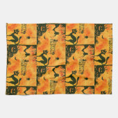 Happy Halloween Scary Black Cat Pumpkin Kitchen Theedoek (Horizontaal)