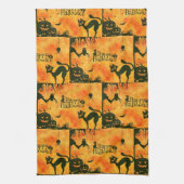 Happy Halloween Scary Black Cat Pumpkin Kitchen Theedoek (Verticaal)