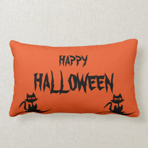 Happy Halloween Scary Cat Oranje Throw Kussen