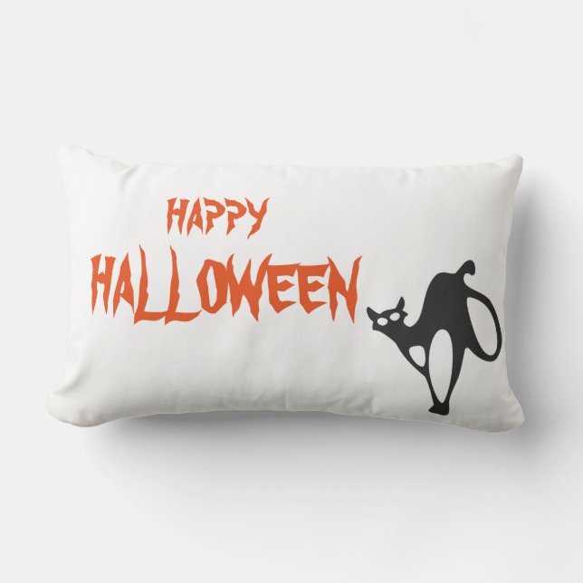 Happy Halloween Scary Cat white Throw Kussen (Voorkant)
