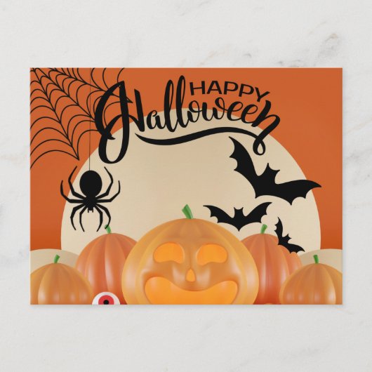 Happy Halloween Scary Pumpkins, Bats and Spider Briefkaart (Voorkant)