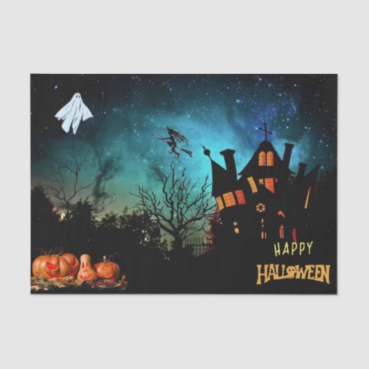 Happy Halloween Scary Witch, Ghost en Pumpkins Tissuepapier (Voorkant)