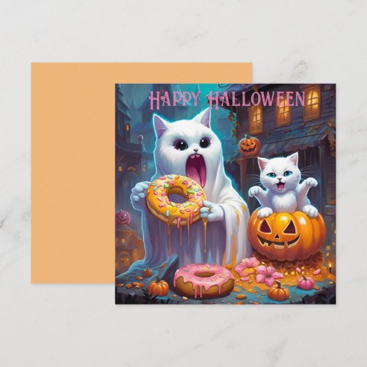 Happy Halloween -Schattig Kitten en Spook eten Don (Voorkant / Achterkant)