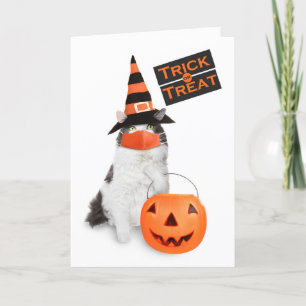 Happy Halloween Schattige Cat in Coronavirus Gezic Feestdagen Kaart