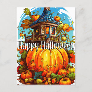 Happy Halloween Schattige spookhuis Briefkaart