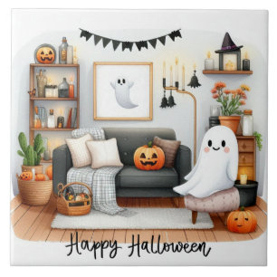 Happy Halloween Schattigee geest in zijn huis Tegeltje