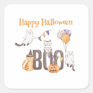Happy Halloween SCHATTIGEE KITTENS & BOO Vierkante Sticker