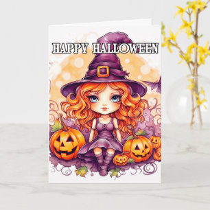 Happy Halloween   Schattigee kleine sassy heks Kaart