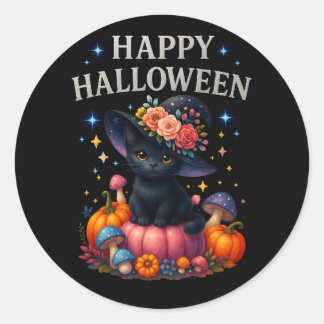 Happy Halloween Schattigee Pompoen Kat Ronde Stick Sticker