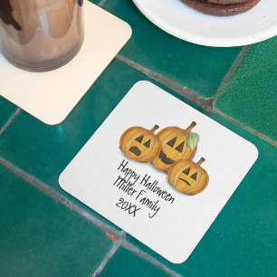 Happy Halloween Schattigee pompoenen Custom Vierkante Kartonnen Onderzetter