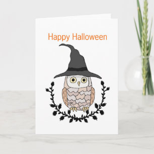 Happy Halloween Schattigee Uil met heks pet Magic Kaart