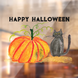 Happy Halloween Schattigee zwarte kat Sinaasappel  Raamsticker