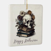 Happy Halloween  Schedel Boeken Dark Academia Keramisch Ornament (Rechts)