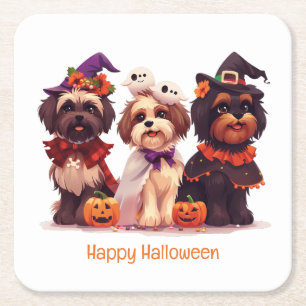 Happy Halloween Shih Tzu Dogs Vierkante Kartonnen Onderzetter