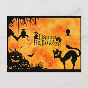 Happy Halloween Silhouette Black Cat en Friends Briefkaart