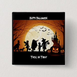 Happy Halloween Silhouette Kinderen Vierkante Button 5,1 Cm