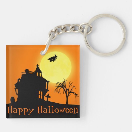 Happy Halloween Silhouette Landscape Sleutelhanger (Achterkant)