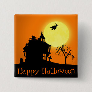 Happy Halloween Silhouette Landscape Vierkante Button 5,1 Cm