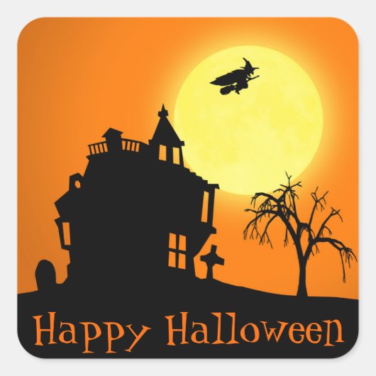 Happy Halloween Silhouette Landscape Vierkante Sticker (Voorkant)