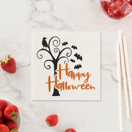 Happy Halloween Sinaasappel Black Dead Tree Bats R Servet (Insitu)
