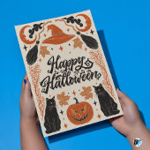 Happy Halloween Sinaasappel Black Retro Briefkaart