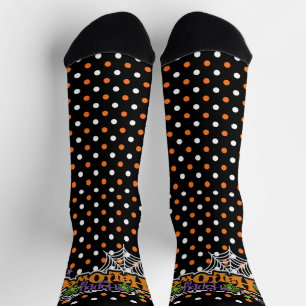 Happy Halloween Sinaasappel Zwart Schattige Polka  Sokken
