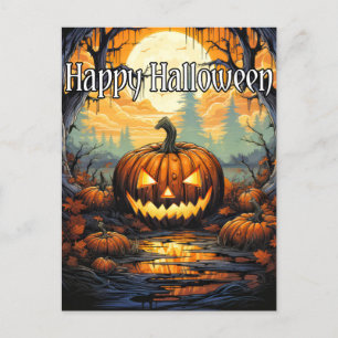 Happy Halloween   Sinister gloeiende pompoen Briefkaart