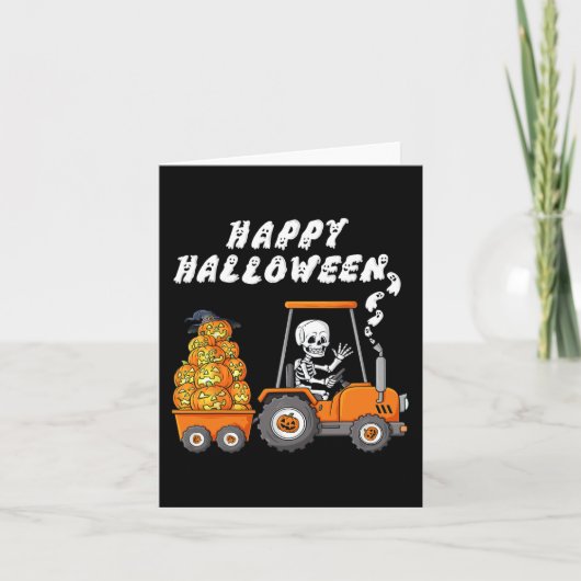 Happy Halloween Skeleton Riding Tractor Boys Kinde Kaart (Voorkant)