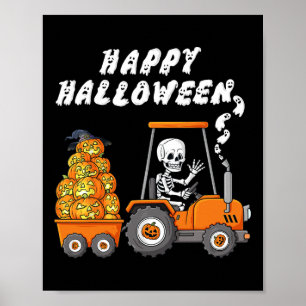 Happy Halloween Skeleton Riding Tractor Boys Kinde Poster