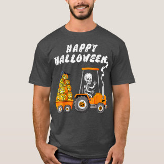 Happy Halloween Skeleton Riding Tractor Boys Kinde T-shirt