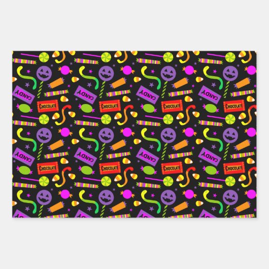 Happy Halloween Snoep Pattern Inpakpapier Vel (Voorkant 3)