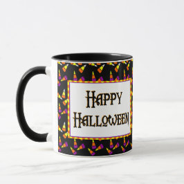 Happy Halloween Snoep Pattern op Black Coffee Mok