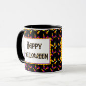 Happy Halloween Snoep Pattern op Black Coffee Mok (Voorkant links)