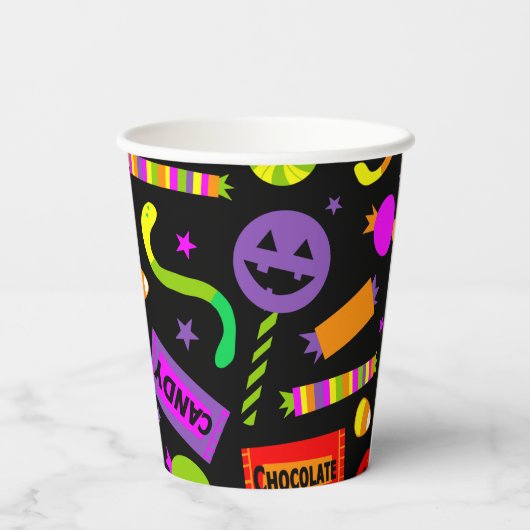 Happy Halloween Snoep Pattern Papieren Bekers (Achterkant)