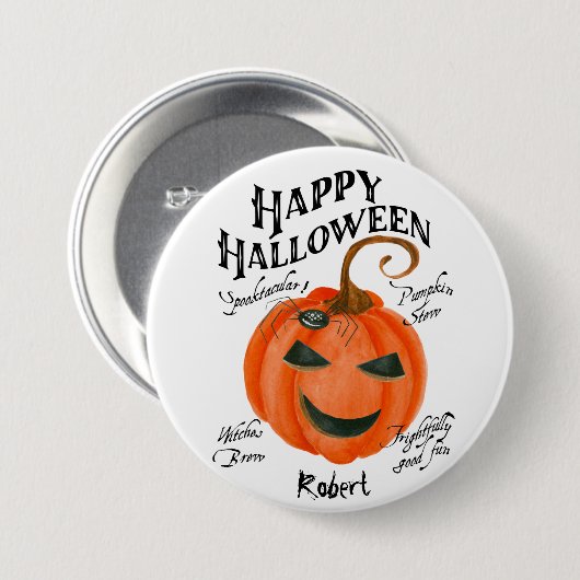 Happy Halloween Spider Badge Knop Naam Ronde Button 7,6 Cm (Voorkant /achterkant)