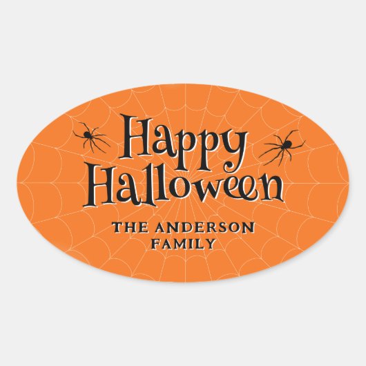 Happy Halloween Spider Cobweb Sinaasappel Ovale Sticker (Voorkant)