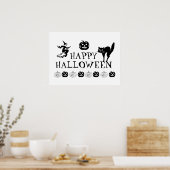 Happy Halloween spooky Black White decor poster (Keuken)