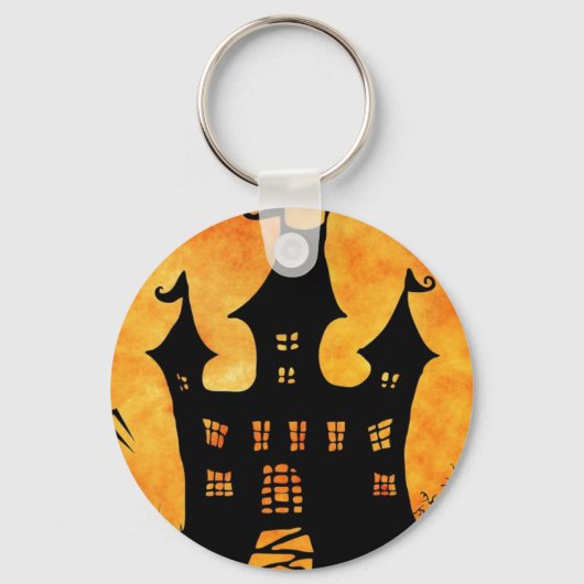 Happy Halloween Spooky Castle Button Sleutelhanger (Voorkant)
