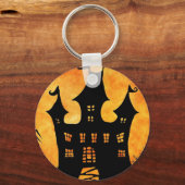 Happy Halloween Spooky Castle Button Sleutelhanger (Voorkant)