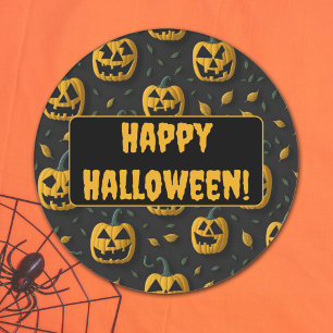 Happy halloween spooky pompoen cartoon donker ronde sticker