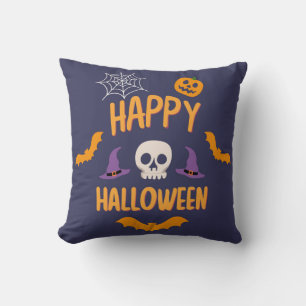 Happy Halloween spooky pompoen vleermuis oranje on Kussen