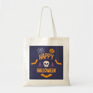 Happy Halloween spooky pompoen vleermuis oranje on Tote Bag