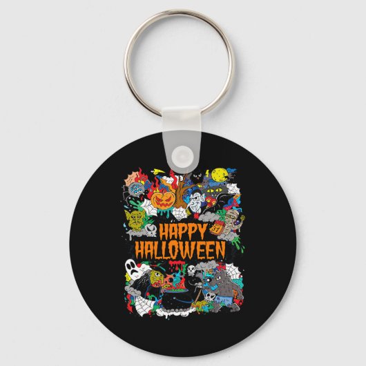 Happy Halloween Spooky Retro Sleutelhanger (Voorkant)