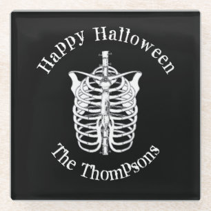 Happy Halloween Spooky Scary Skeleton Simple Glazen Onderzetter